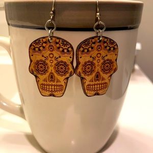 Sugar skull wood earrings